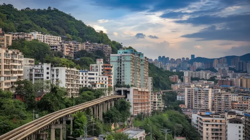 Liziba Monorail Station – Train Through Building(5)